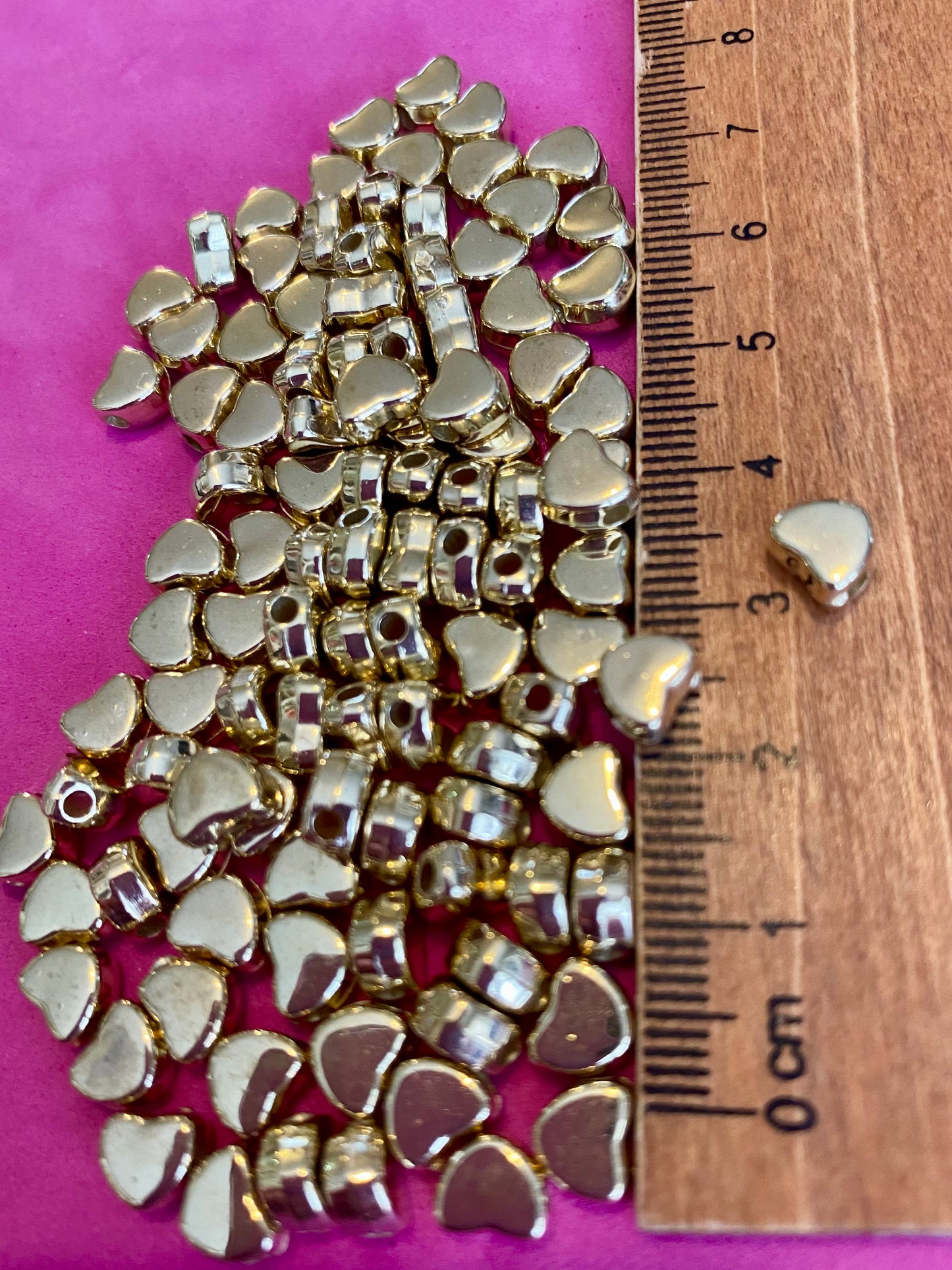 100 x Gold Coloured Heart Beads 6mm