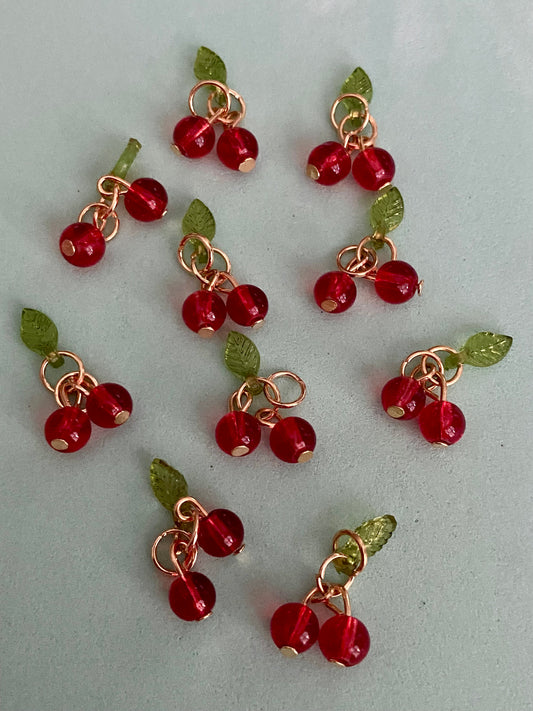 Glass beads leaves findings jewellery cherries red green 