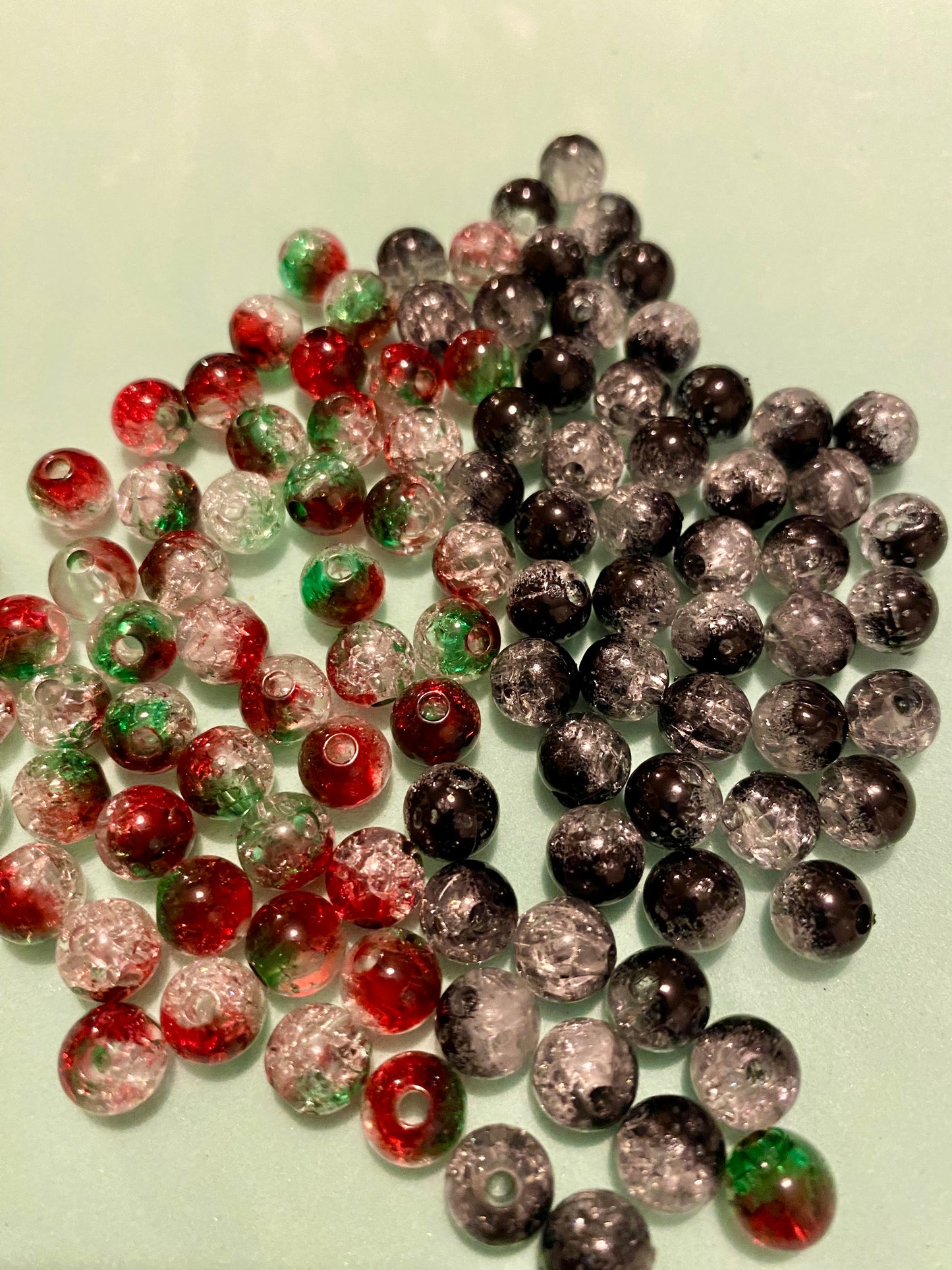 50 x 8mm Black and Clear or Red and Clear Crackle Beads