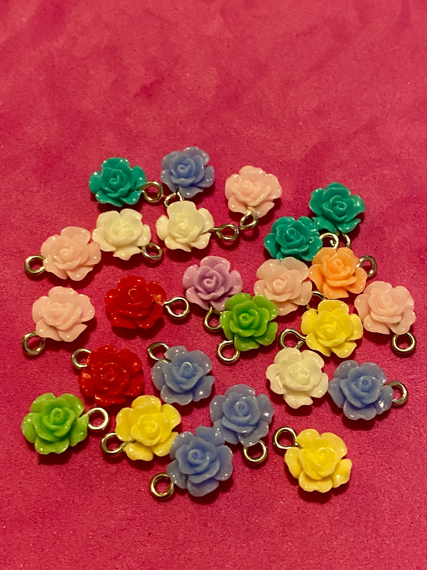 25 x Multicoloured Flower Charms 12mm including Bale ￼