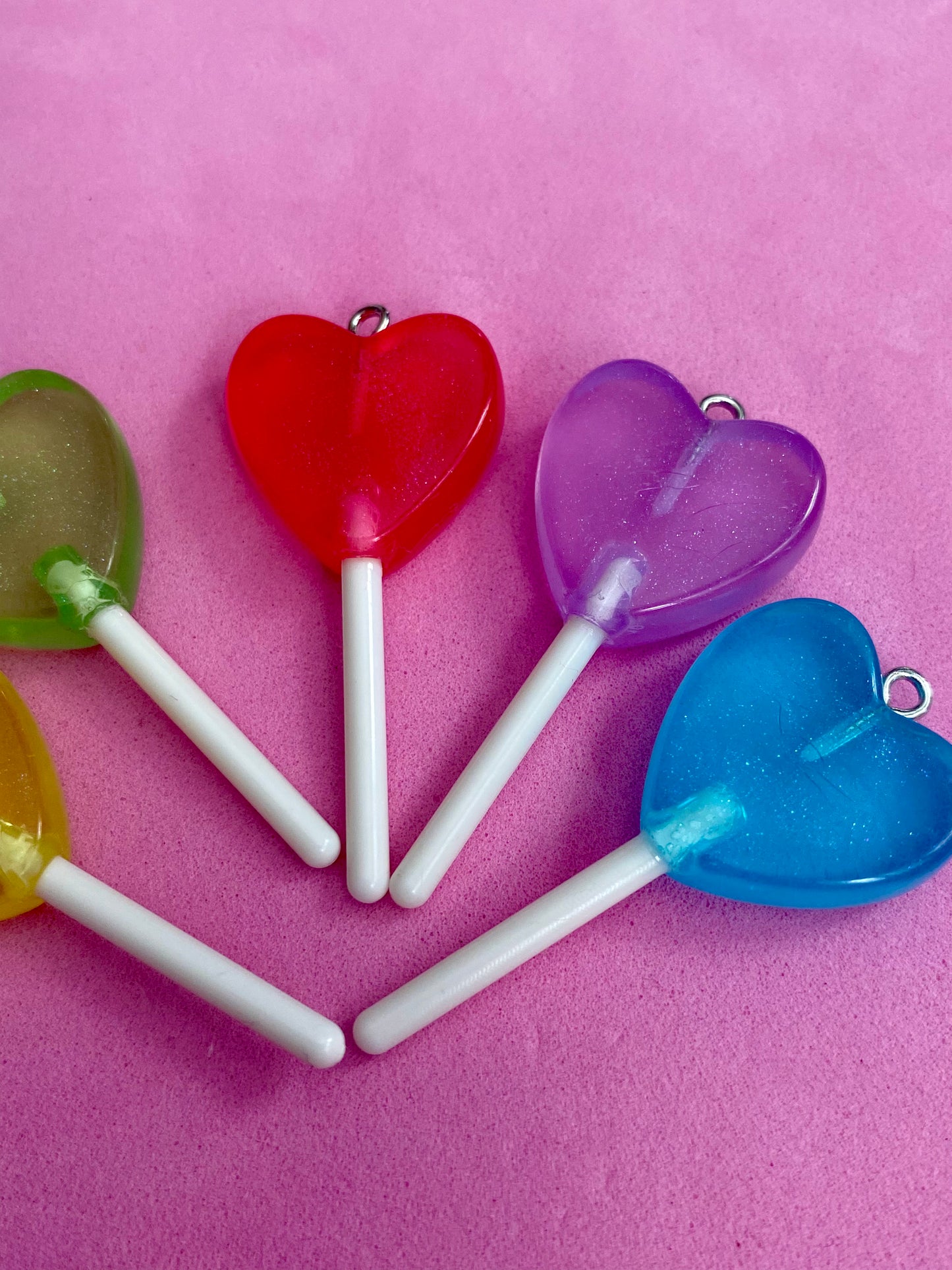 5 Assorted ColouredHeart Shape Lollipop Charms