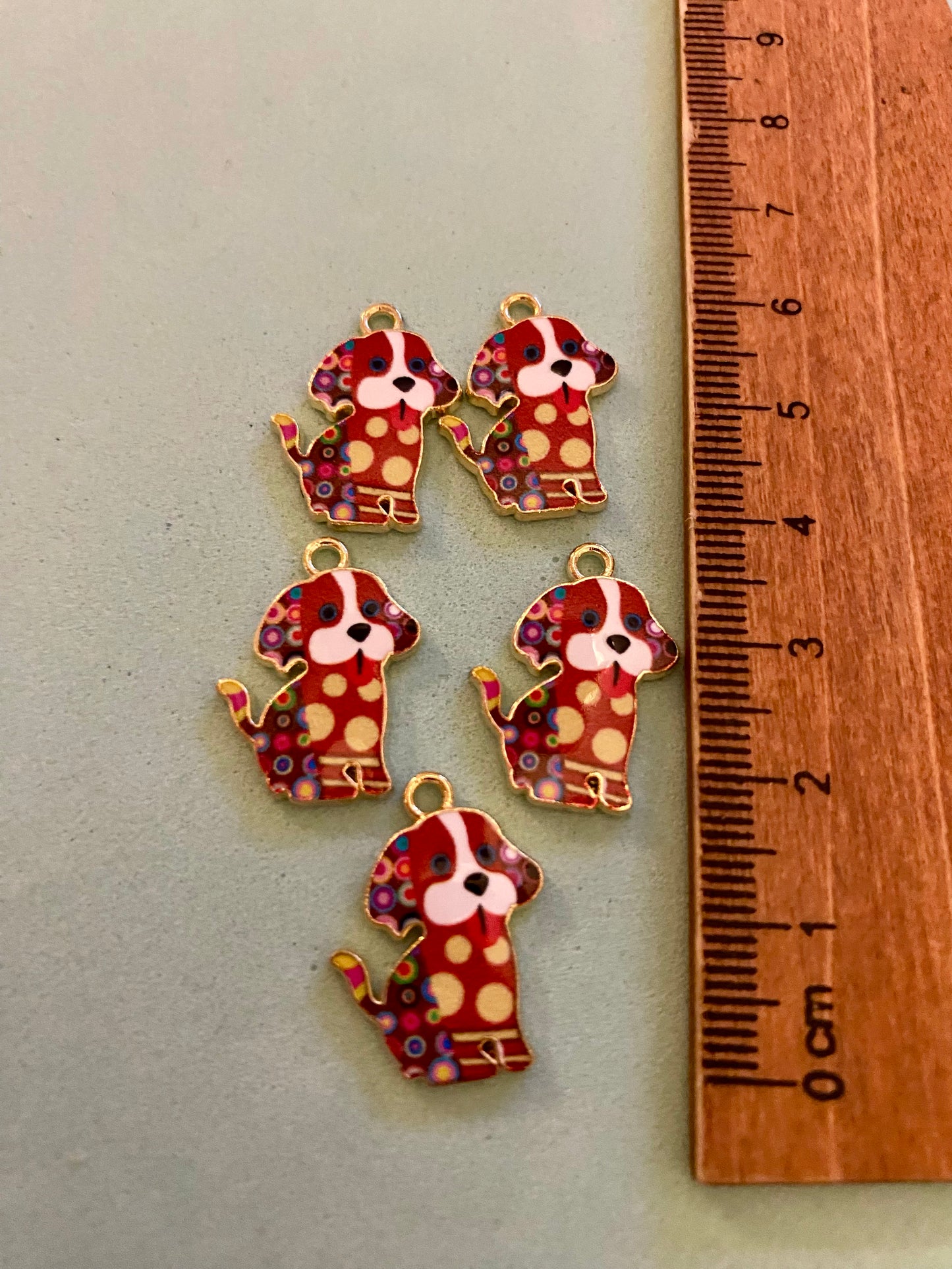 5 x Cute Dog Charms 15mm