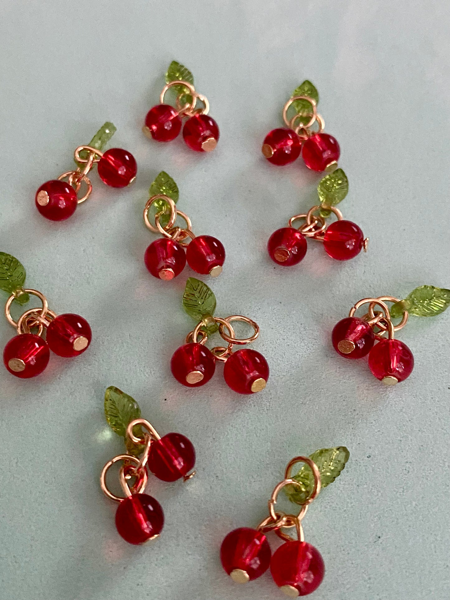 10 Red and Green Cherry Charms