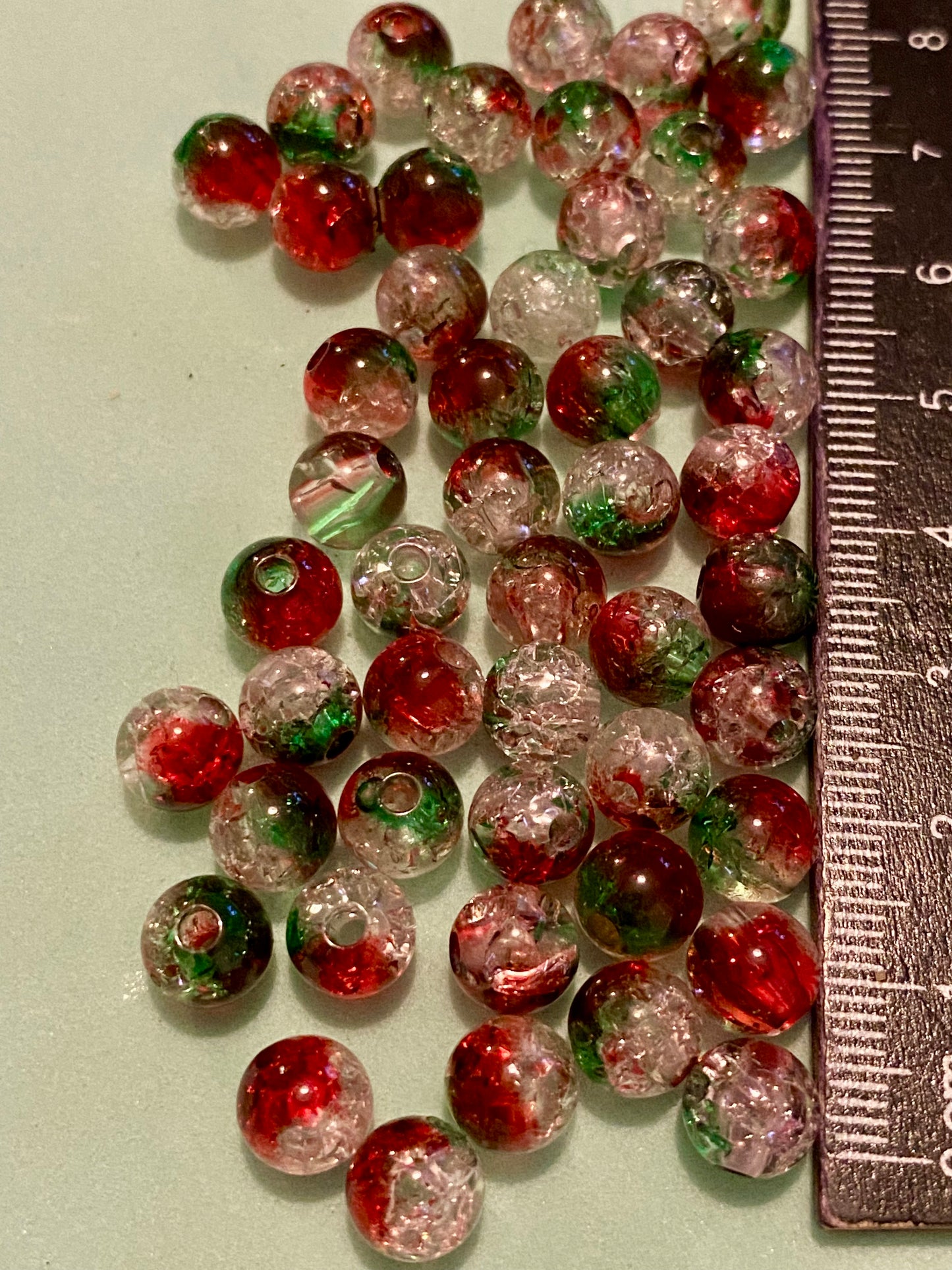 50 x 8mm Black and Clear or Red and Clear Crackle Beads