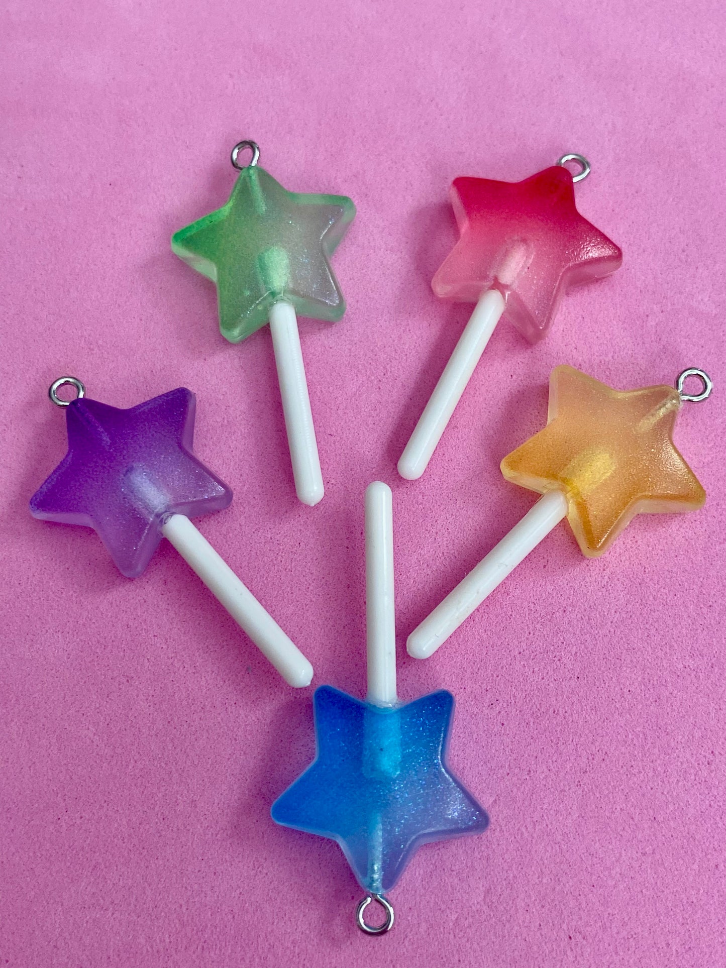 5 Assorted Star Shaped Plain or Sparkly Lollipop Charms 25mm Length