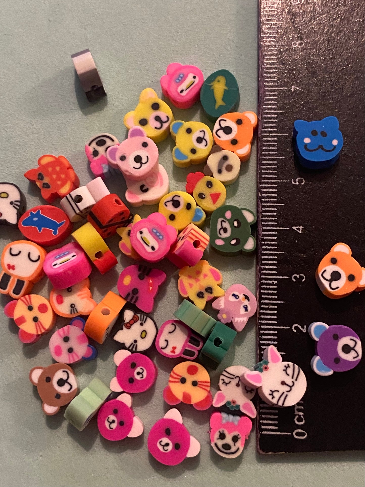 50 Assorted Coloured Polymer Clay Animal Beads suitable for jewellery and crafting