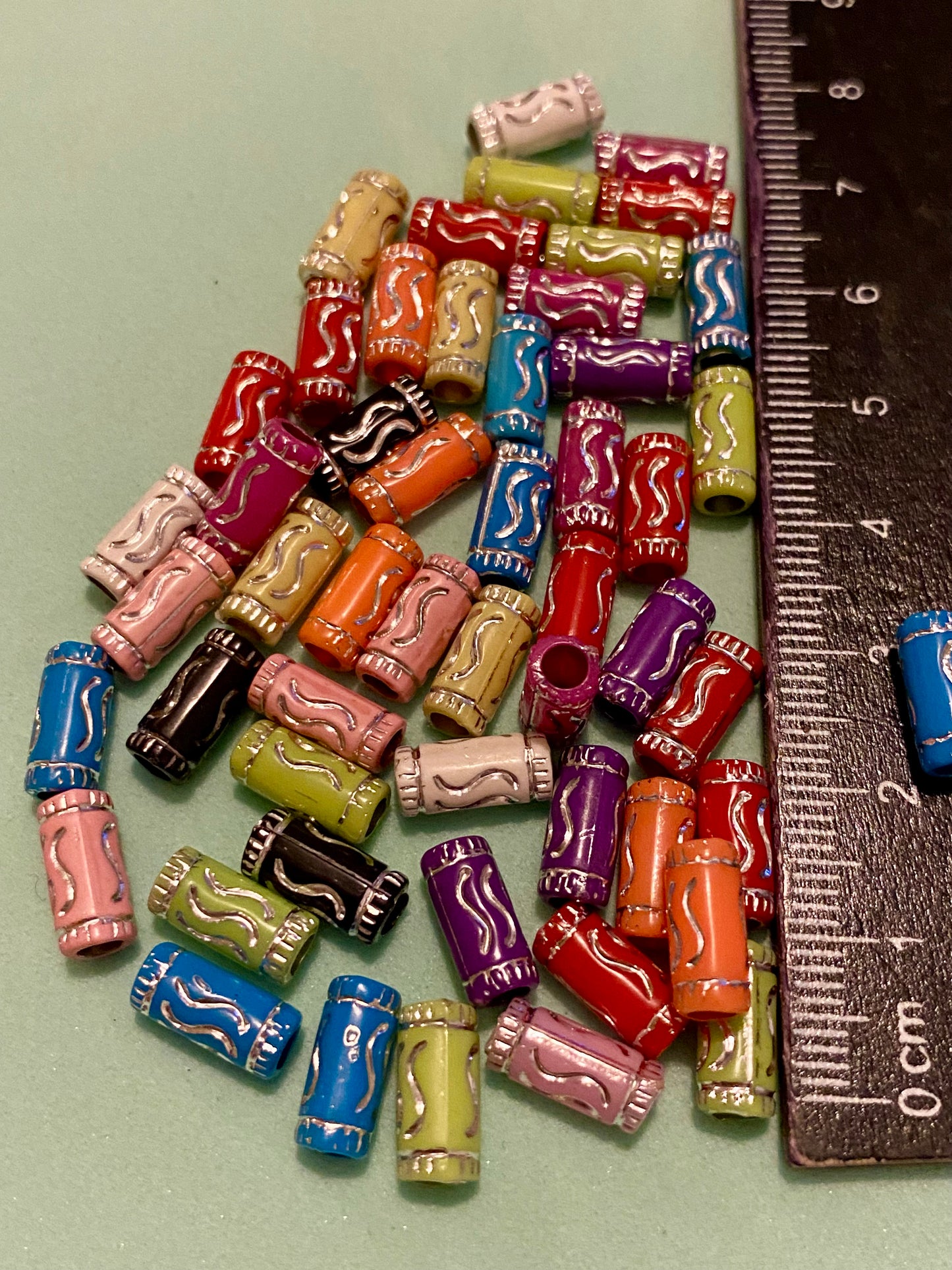 50 x Multicoloured Tube Beads 10mm