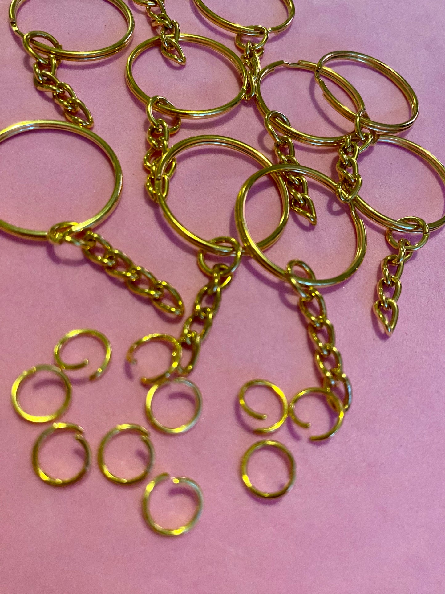 10 Gold Coloured Metal Keychains and Jump Rings