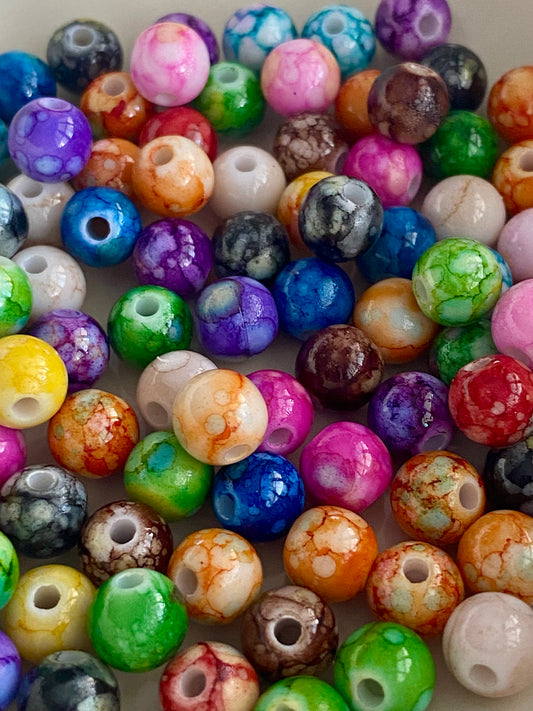 50 x Multicoloured Marbleised Look Beads 8mm