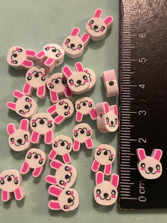 24 x Polymer Clay Rabbit Beads Suitable for Jewellery making and Crafting