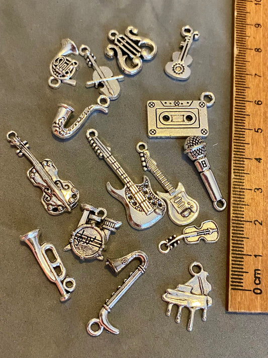 15 Assorted silver Coloured Musical Charms