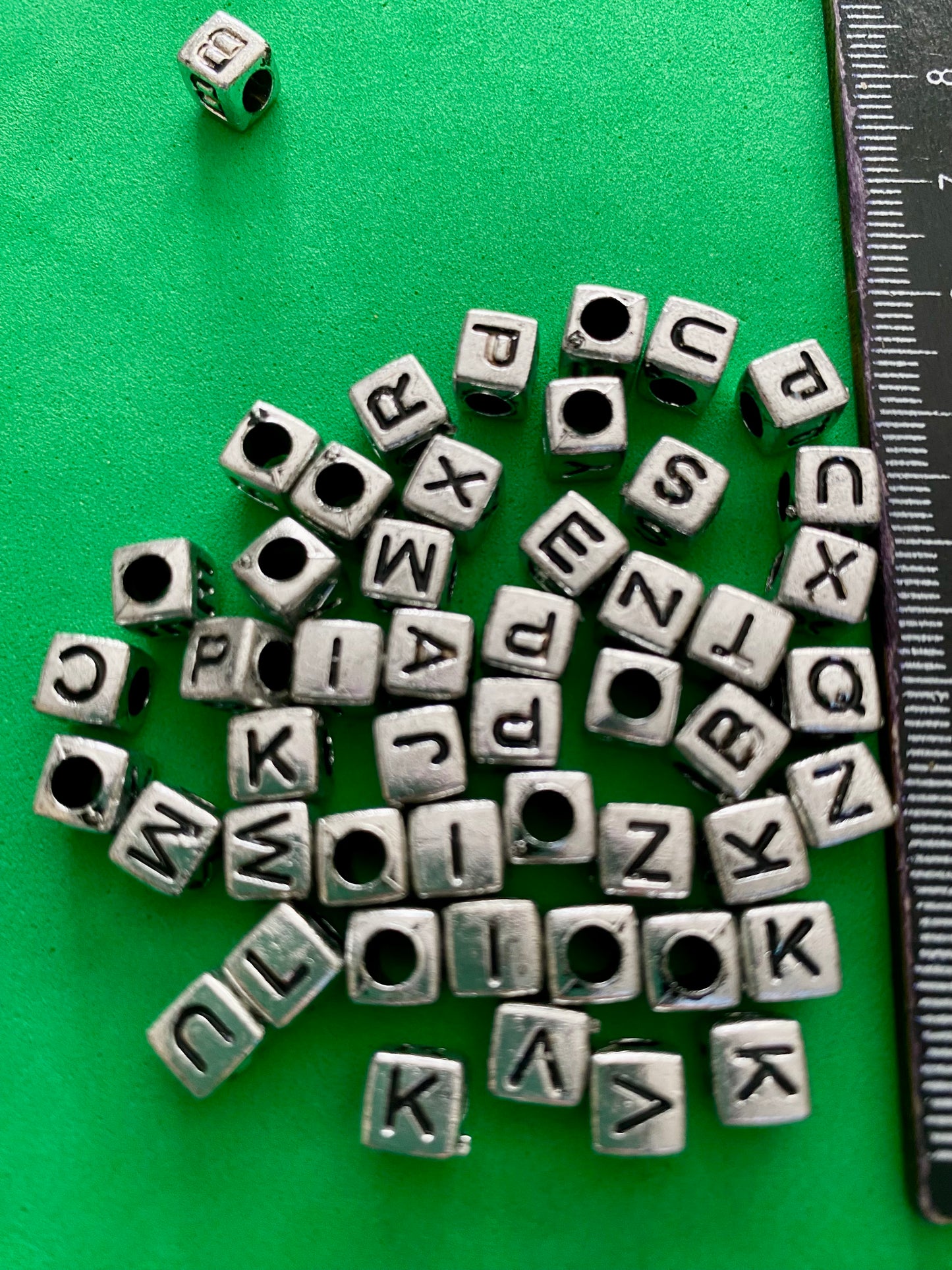 50 x Silver Coloured Cube Letter Beads Suitable for Jewellery and Crafting