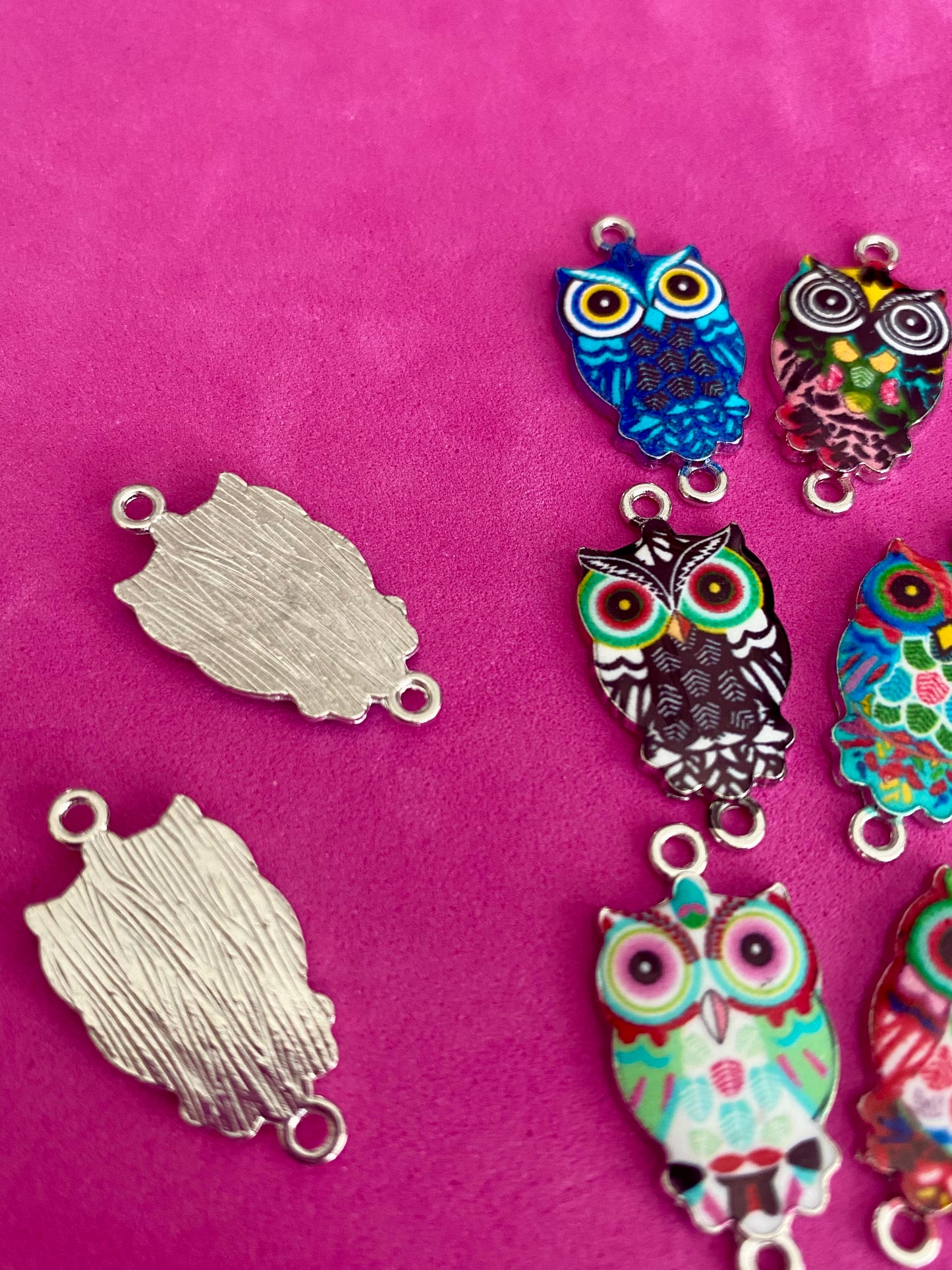 10 x Assorted Patterns and Colours Owl Charms Double Bale Ends