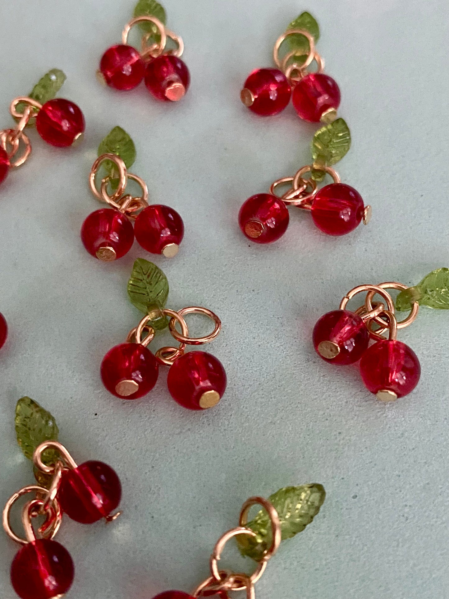 10 Red and Green Cherry Charms